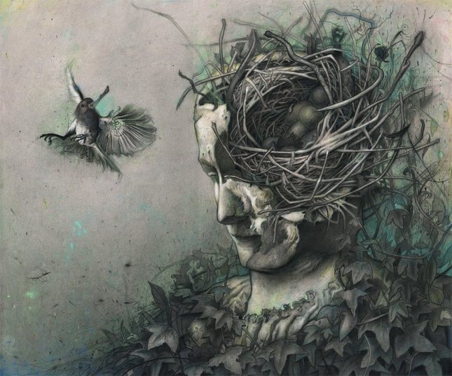 rod-luff-fantasy-painting-art-bird-nest-head-nature-elf-beautiful