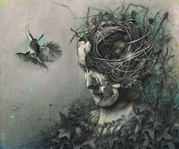 rod-luff-fantasy-painting-art-bird-nest-head-nature-elf-beautiful